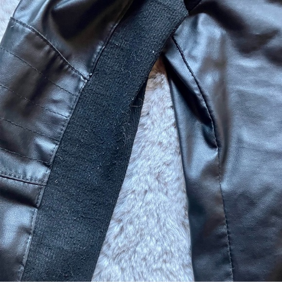 Moto Faux Black Leather side zip waterfall front lightweight jacket cardigan - Picture 7 of 13